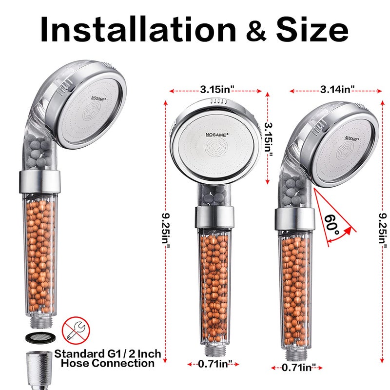 NOSAME Shower Head, Filter Filtration High Pressure Water Saving 3 Mode Function Spray Handheld Showerheads for Dry Skin & Hair - Image 5
